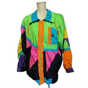 Colorful Neon Flourescent Vintage 1990s Windbreaker Jacket